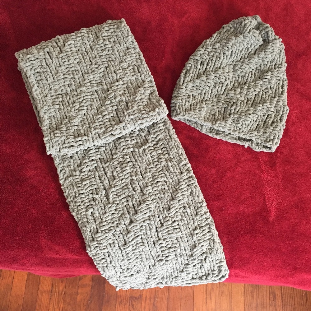 Handmade Knit Olive Green Hat and Scarf